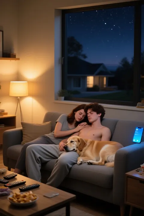 sleepy-boyfriend-ignoring-friends-calls-with-dog